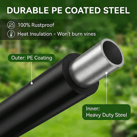 Inner heavy duty steel of Heavy Duty Garden Arch Trellis For Climbing Plants With Screw Fixation, rustproof PE coating detail.