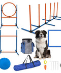 4-Piece Dog Agility Training Kit With Adjustable Hoop Jump Weave Poles Pause Box and setup gear for home or park play