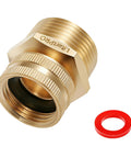Brass Swivel Hose Adapter Three Quarter Inch GHT Female To One Inch NPT Male For Garden Hoses And Pipe Threaded Systems Lead Free Durable Brass Leak Free Connection One Piece, brass adapter with red washer