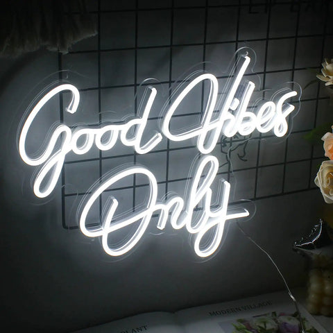 Good Vibes Only Neon Sign Wall Decor White Neon Light For Bedroom Bar Wedding Engagement Christmas Valentine’s Day Birthday Party 16.9 x 9 Inch Clear Acrylic Neon Strip Light
