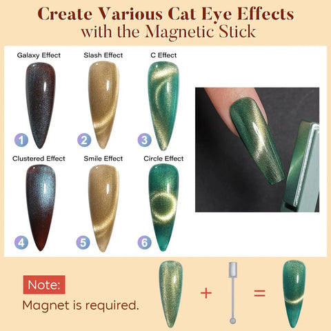 Cat Eye Gel Nail Polish Kit 12 Color Soak Off LED UV Gel Nails High Gloss Long Lasting Non Toxic Vegan magnetic effects chart