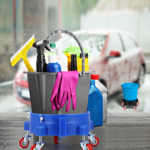 Get This 5 Gallon Bucket Dolly Cart With Swivel Casters For Easy Mobility perfect for car wash with cleaning supplies in bucket.