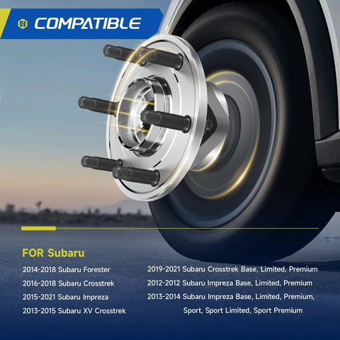 Rear Wheel Bearing Hub Assembly 512518 Two Pack for 2014 2018 Subaru Forester 2016 2021 Crosstrek 2012 2021 Impreza 2013 2015 XV Crosstrek Five Lug With ABS OEM Grade Replacement installed on wheel