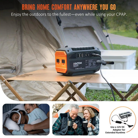 Portable Power Station 173Wh With 200W Peak 250W Surge USB C And USB A Ports shown on camping table.