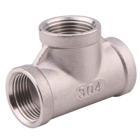 Stainless Steel Tee Fitting Three Quarters Inch NPT Female Three Way Connector SUS304 Cast Pipe Adapter for Plumbing Projects
