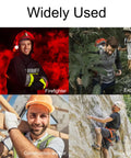 Keep Your Neck Covered With This Heavy Duty Kevlar Welding Neck Gaiter Stops Hot Sparks And Flying Embers During Real Grind Shifts On The Job Site Or In The Shop In Black Large worn by a firefighter, explorer, construction worker, and rock climber.