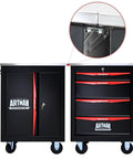 Rolling Tool Cart With Double Doors Lockable Partition And Stainless Steel Top for garage, workshop, and warehouse storage.
