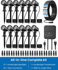 Low Voltage Landscape Lighting Kit With 12 Led Spotlights, 100 Ft Wire, Transformer And 24 Connectors, 2700K Warm Waterproof