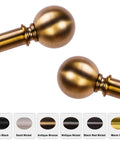 Antique Brass Curtain Rod Set 1 Inch Heavy Duty Adjustable Drapery Rods 18 To 88 Inches With Round Finials
