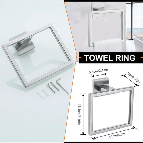 Five Piece Bathroom Hardware Set With 23.6 Inch Towel Bar Towel Rack Modern Stainless Steel Wall Mount Brushed Nickel Finish Towel Ring