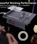 Jade Carving Machine 1850W Table Saw Polisher, 10000RPM Bench Grinder with tools, used for cutting and polishing stones.