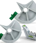Greenlee And Current Emt Bender Shoe Plus Roller Set For 1.5 Inch And 2 Inch Conduit shown with precision machined plastic and steel components.