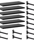 Six Shelf Wood Slatwall Shelves Kit With 12 Steel Brackets For Garage, Home Improvement And Retail Display, 15.8 W X 8 D X 0.6 H Inches Slat Wall Shelf Storage Solution shown unassembled
