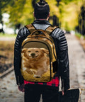 Person wearing Happy Sprinting Golden Dog Print Unisex Backpack With Large Capacity Dope Design Built From Durable Polyester