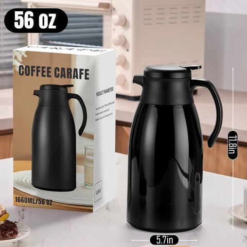 Keep Coffee Hot All Day With This Double Walled Vacuum Insulated Carafe 56 ounce thermal urn with box in kitchen setting.