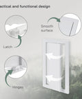 Rock Solid White Abs Plastic Access Panel With Six By Twelve Inch Cut Out For Drywall Wall And Ceiling Patch Quick Install No Sweat Fit Smooth Electrical Plumbing Hole Cover Built Tough Indoor Outdoor Choice Premium Inspection Door Replacement showing latch and hinges close-up.