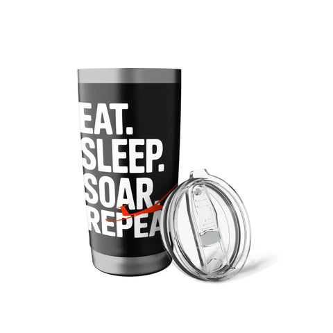 Glider Pilot Stainless Steel Insulated Tumbler Keeps Coffee Hot Or Ice Cold For Sailplane Fans with slider lid, side view