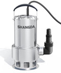 1 HP Submersible Sump Pump, 4500 GPH Water Transfer Pump with stainless steel build, handles clean and dirty water, includes adapters