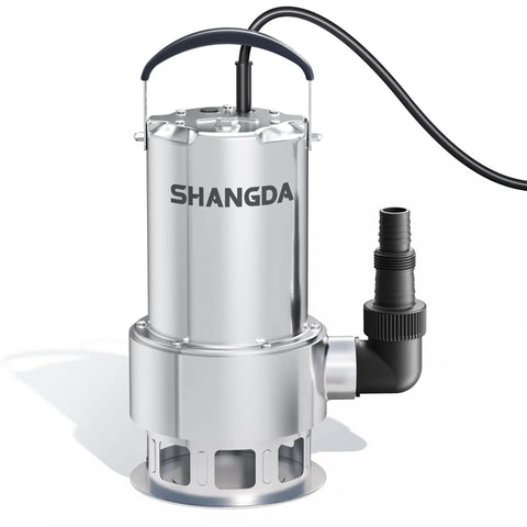 1 HP Submersible Sump Pump, 4500 GPH Water Transfer Pump with stainless steel build, handles clean and dirty water, includes adapters
