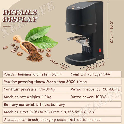 Automatic Electric 58mm Coffee Tamper Built For A No Sweat Daily Grind Featuring Rock Solid 10 To 30Kg Of Steady Pressure For Espresso Bean Powder Press And Matte Black Finish, 58mm size, lithium battery, user-friendly design.