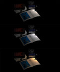Clip On Book Light With 10 LED USB Rechargeable Reading Lamp Eye Protection illuminating open book with three brightness modes
