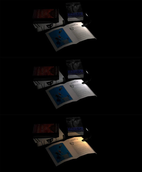 Clip On Book Light With 10 LED USB Rechargeable Reading Lamp Eye Protection illuminating open book with three brightness modes