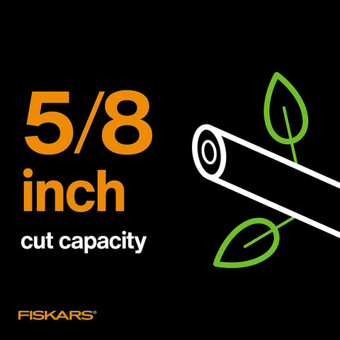 Diagram showing 5/8 inch cut capacity for Bypass Pruning Shears For Fast Clean Cuts, Five Eighth Inch Cut Capacity, Sharp Steel Blade.