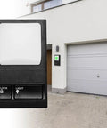 Wall Mount Garage Door Control Panel Switch For Plug And Play Opener Setup with lock and light buttons next to garage.