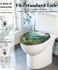 Elongated Mountain Valley Landscape Pine Forest Wildflowers Toilet Seat on standard toilet, showcasing installation instructions.