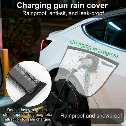 Charging gun rain cover for electric vehicles, featuring double magnetic seals for rain and dust protection.