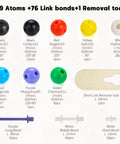 135-Piece Organic Chemistry Model Kit For Students And Teachers Portable Molecular Modeling Set For Chemistry Classes, Orgo And Inorganic Learning With 3D Ball-And-Stick Atoms And Bonds, Easy Hands-On Science image showing assorted multicolored atoms and bonds with a link remover tool