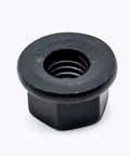 Six Piece Steel Flanged Nut Set Three Eighths Sixteen Threads Black Oxide Finish Heat Treated For Heavy Duty Automotive And Machinery Projects Great For Auto Repair Installation And Heavy Equipment Builds, close-up