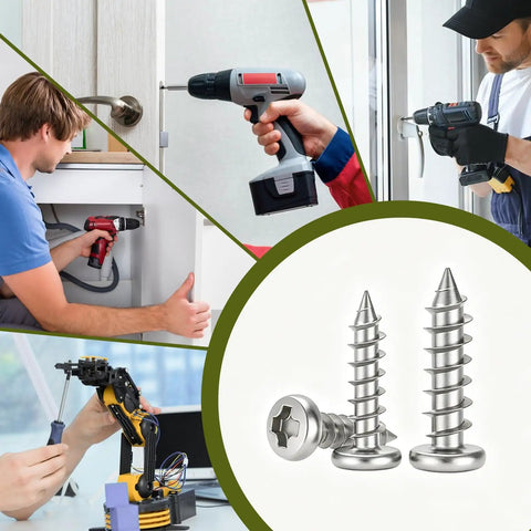 Collage showing uses for 750 Piece Tiny Screws For Plastic And Metal M1.7 To M3 Phillips Pan Head Self Tapping Screws