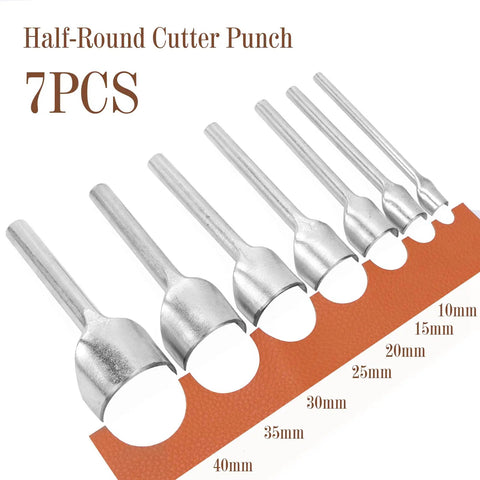 Seven Piece Leather Craft Tool Set Half Round Punches For Strap Belt Wallet Bag DIY Handwork Leatherworking Tools With Premium Steel And Sharp Edges 10 To 40 Millimeters