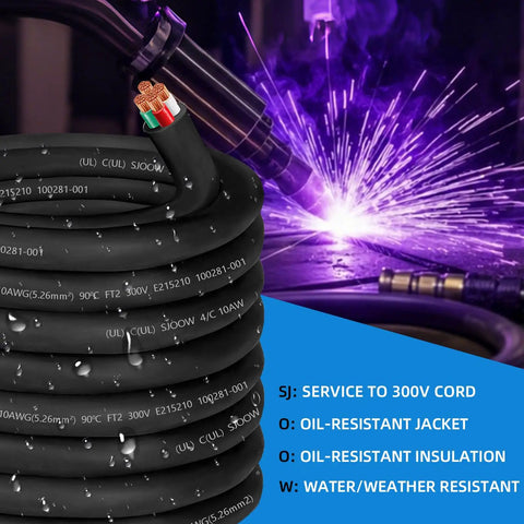 Heavy Duty 100 Ft 10/4 SJOOW Cord Cable Waterproof Oil Resistant Power Wire For Generators And Motors No Cap Just Dang Tough Wiring in roll with conductor ends.