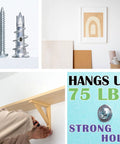 Zinc Self Drilling Drywall Anchors With Screws Kit 25 Heavy Duty Metal Wall Anchors And 25 Size 8 By One And One Quarter Inch Screws 50 Pieces Total Pre Drilled Quick Install Deep Thread Design For Strong Hold In Three Eighths Inch Gypsum Board image showing anchor, screw, and installation on wall.