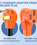 Heavy Duty 50 Amp EV Charger Adapter Cord From 6-50P Welder Outlet To 6-50R 250V Copper Wire 10 Gauge 50M/50F Home Garage Charge Cable