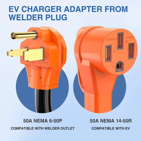 Heavy Duty 50 Amp EV Charger Adapter Cord From 6-50P Welder Outlet To 6-50R 250V Copper Wire 10 Gauge 50M/50F Home Garage Charge Cable