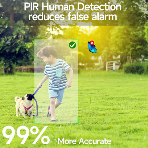 Boy walking dog in park demonstrating PIR detection of 3MP Solar Wireless Outdoor Security Camera System With Color Night Vision No Monthly Fee 2-Way Talk Spotlight And Siren IP65 Weatherproof Compatible With Alexa.