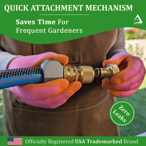Person connecting heavy duty brass hose quick connect fittings 3/4-inch garden hose quick disconnect set with zero leaks