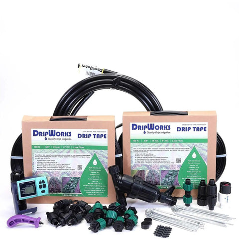 Automated Drip Tape Irrigation Kit For Row Crops With Timer, Powers Up To 10 20 Foot Rows, Farm Grade Components, Easy Plug And Play Setup