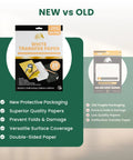 Comparison of new protective packaging for the Graphite Transfer Paper Set for Artists and DIYers with 20 white sheets and old packaging.