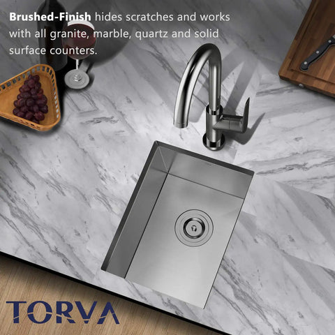 Undermount Kitchen Sink 14 By 18 Inch, Deep 9-Inch Single Bowl, 304 Stainless Steel Bar Sink, Silvery White on Marble Countertop