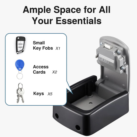 Outdoor Key Lock Box With Weatherproof Combination Lock, Heavy Duty Key Safe interior showing key storage capacity.