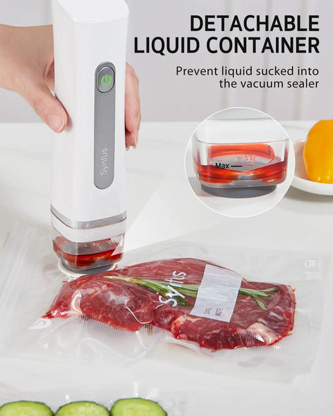 All In One Food Vacuum Sealer Kit With 30 Reusable Bags In Small Medium And Large, USB C Handheld Sealer with liquid container