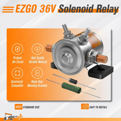 36V EZGO Solenoid Relay With Resistor And Diode For EZGO TXT And Marathon Golf Carts 1980 To 2010, 70 Series Continuous Duty Solenoid