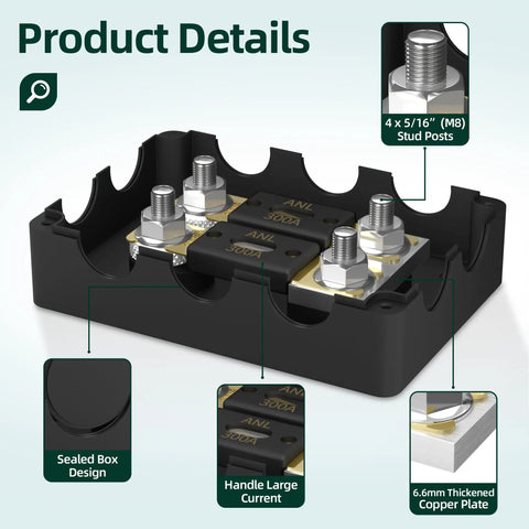 Beefy Heavy Duty Dual Fuse Holder Kit With 300A And Up To 1000A Capacity Waterproof Marine Grade, showing internal components.