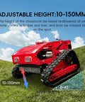 Automatic Remote Control Lawn Mower With Multifunction Mowing Robot on grass slope, adjustable height 10-150mm, red