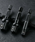 Ultimate Black 3 PCS Impact Adapter Set With Nestable Low Profile Design For Garage Work And Mechanical Repair Tool Organization Featuring Secure Hold Socket Reducers, three black steel adapters