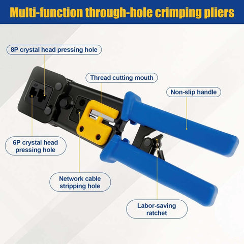 RJ45 Crimp Tool Set For Ethernet Cabling Pro Grade Workhorse Crimping Tool With Mini Wire Stripper Handles 6P 8P Crystal Heads
